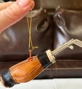 Brown & Black Color Leather/Plastic Golf Club Set Christmas Ornament 6" Tall - Picture 1 of 10