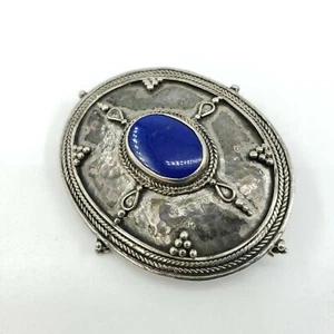 Sterling Silver Pin Brooch Pendant Blue Lapis Lazuli Oriental Arabic Shield  - Picture 1 of 11