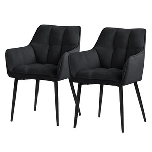 2x Sillas de comedor negras de tejido de rizo asiento ergonómico con patas metal - Imagen 1 de 7