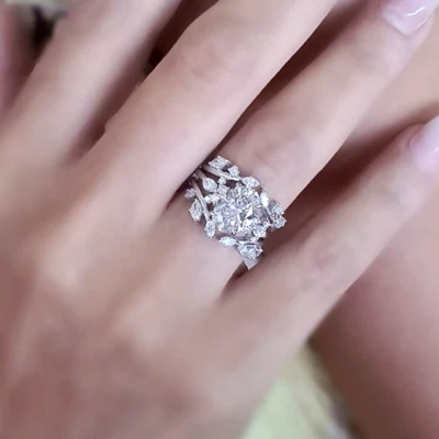 Conjunto de anel de noivado de diamante corte oval 2,60 quilates cultivado em laboratório IGI platina 950 6 7 - Imagem 1 de 4