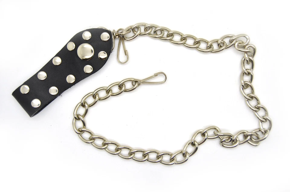 Cartera de cuero con llave de jean de motociclista camionero "negro y tachuelas" para hombre Foto 1 de 1