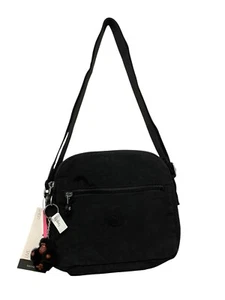 Kipling Keefe Crossbody Bag Tonal Black Dual Compartments Travel Monkey NEW - Picture 1 of 6