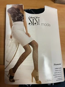 Sisi Collant Moda Velato Nero con Ricamo Floreale Bianco Sensuale ed Elegante - Foto 1 di 2