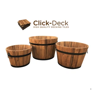 CLICK-DECK Wooden Round Garden Planters - Set of 3 Small|Medium|Large HARDWOOD - Picture 1 of 7