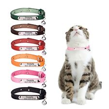 Cat Kitten Collar Personalised Genuine Leather with Bell Custom nameplate id tag