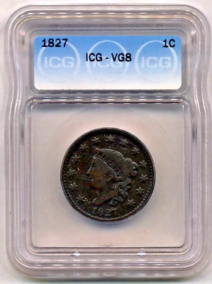 1827 Coronet Head Large Cent VG8 ICG - Image 1 of 4