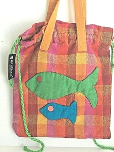 Barfuß Original Kordelzug Karo Tragetasche Baumwolle Fisch Deko Handarbeit bunt - Bild 1 von 10