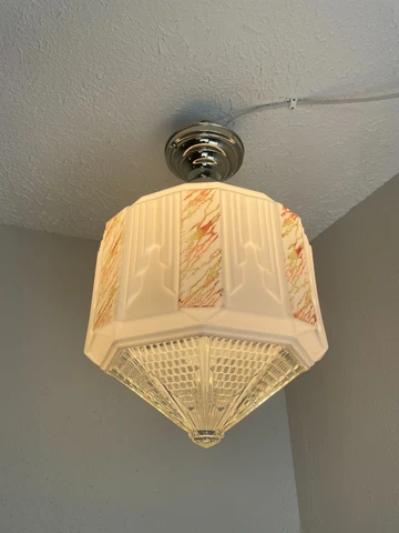 Antique Skyscraper Glass Shade On Nickel Fixture Cover