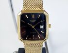 1980s Rotary Mens Watch Black Dial Square Gold Tone Quartz Date New Battery