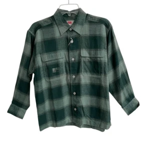 Levi’s Y2K green plaid button up flannel shirt boys M 1214 New Deadstock - Picture 1 of 5