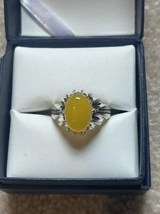Men Ring STERLING SILVER 925 Natural Yellow AQEEQ Sharaf Al Shams Size 11 - Picture 1 of 3