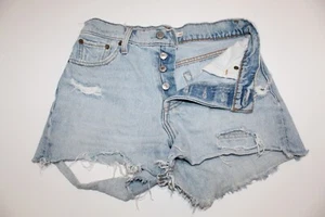 Levi's Shorts Women's 26 premium Denim Blue Wedgie Short Big E Cut-off Destroyed - Picture 1 of 4