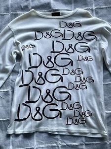 Rare 2000s Dolce & Gabbana Long Sleeve Monogram Top D&G Y2k Vintage 90s White - Picture 1 of 6