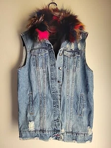 Alberto Makali Denim Fur Collar Vest Velvet Burn Large Rave Festival cyber funk - Picture 1 of 23