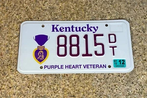 2012 Kentucky License Plate # 8815 DT / Purple Heart Veteran  3 yrs EXPIRED - Picture 1 of 5