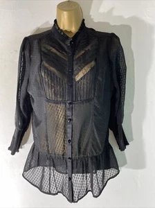 womens Oasis Uk 10 Black Spotty Sheer 3/4 Sleeve Casual Shirt blouse - Picture 1 of 5