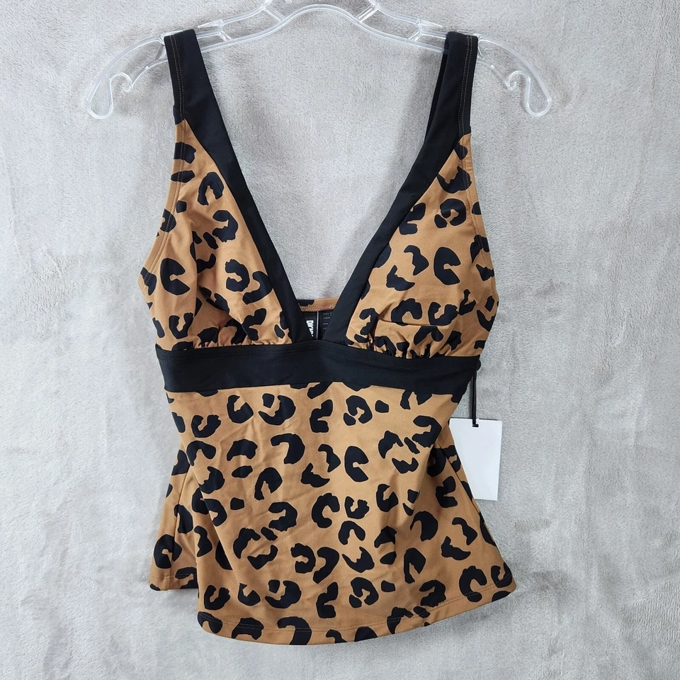 DKNY Leopard Tankini Top Removable Cups 4-Way Stretch UV Protection Beach Size M