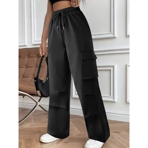 Drawstring Waist Ruched High Waist Wide Leg Cargo Pants Size XXL New - Picture 1 of 3