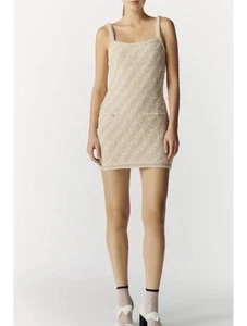 Chanel New Tweed Dress Knit Straps Orange Ivory Beige Gold Cc 38 UK 10 12 M L - Picture 1 of 15