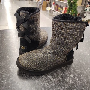 Botas UGG Australia Mujer Bailey Bow Brillo Leopardo Piel de Oveja 8 ¡RARAS! - Imagen 1 de 16