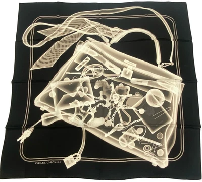 Hermès Scarf Carré 70 PLEASE CHECK-IN Silk Black x White Women's Made in France - Image 1 of 4