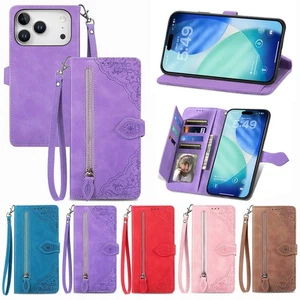 For iPhone 17 16 Pro Max 15 14 13 12 Wrist rope TPU Card with zipper Case Cover - Picture 1 of 23
