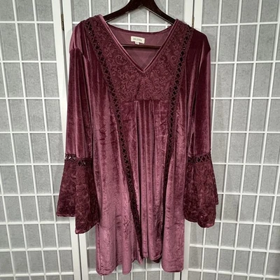 Mini Vestido Velzera Para Mujer Bordado Borgoña Terciopelo Boho Capricho Plus 1XL Foto 1 de 4