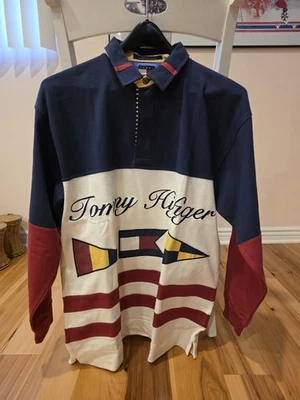 Vtg 90's Tommy Hilfiger Rugby Sailing Long Sleeve Shirt Men's Sz L 100% Cotton - Image 1 of 4