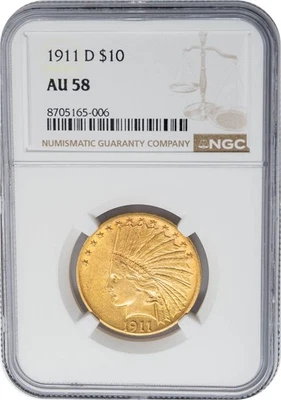 1911-D $10 ouro indiano AU58 NGC 950790-33 - Imagem 1 de 4