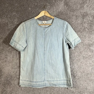 Camisa de mezclilla AG Adriano Goldschmied para mujer pequeña azul cambray dobladillo crudo Foto 1 de 4