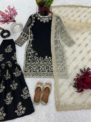 BODA SHARARA SALWAR KAMEEZ TRAJE MUJER INDIO PAKISTANÍ KURTI PLAZZO EID Foto 1 de 4