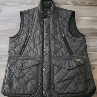 Polo Ralph Lauren Club Quilted Full Zip Vest Aviator Field Black Men's XL EUC - Image 1 of 4