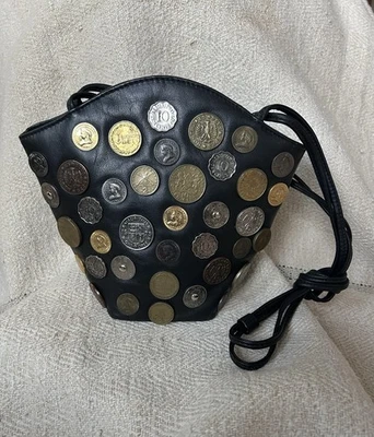 Bolso Bandolera Otello/París De Colección Cuero Negro con Adornos para Monedas - Foto 1 de 4