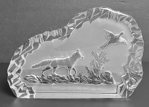 Nybro Sweden Art Glass large 10"x7" statue Paperweight Fox Hunting Duck - Picture 1 of 3