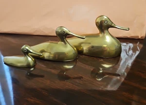 3 Vintage Brass Paperweight Ducks- 5 Inch 4 Inch And 2 Inch - Picture 1 of 21