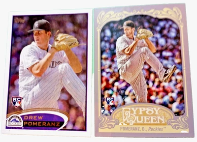 Tarjetas de novato Drew Pomeranz 2012 Topps Gypsy Queen #127 y 2012 Topps #42 Foto 1 de 4