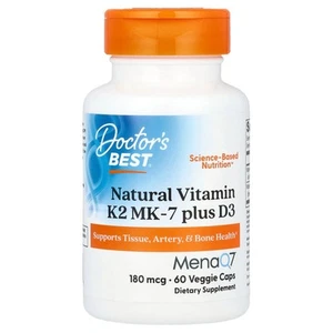 Natural Vitamin K2 MK-7 plus D3, 180 mcg, 60 Veggie Caps - Picture 1 of 2