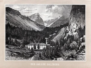 Haller Salzberg, Tirol  Originaler Holzstich mit Tonplatte um 1885 - Picture 1 of 1