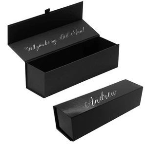 Caja Botella Negra Personalizada Lámina Plata Nombre Serás Mejor Hombre Propuesta - Imagen 1 de 1