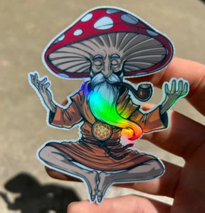 Mushroom Buddha Holographic Hologram Magic Hippie Psychedelic Hippy Sticker - Picture 1 of 2