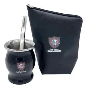 SAN LORENZO Acero Inoxidable MATE + Bombilla - Negro - Con Bolsa Fútbol Argentina - Imagen 1 de 1