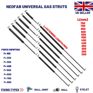 1X UNIVERSAL GAS STRUTS SPRINGS 200-750MM 100-800N BALL JOINT EYELET MULTI PURP. - Picture 1 of 12