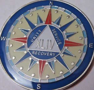 Alcoholics Anonymous medallion year 44 Compass AA Sober Chip token - Picture 1 of 7