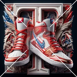 Nike Art Custom Sneakers Red/White Blue Nike Digital Artwork, Digital Art Print - Picture 1 of 3