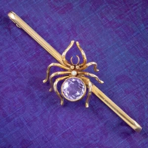 ANTIQUE VICTORIAN AMETHYST SPIDER BAR BROOCH 9CT GOLD CIRCA 1900 - Picture 1 of 7