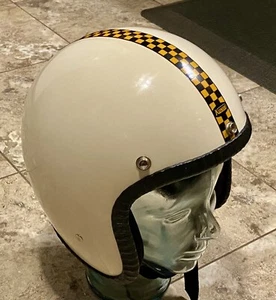 Vintage Kunoh Motorcycle Helmet Japan Black Yellow Taxi Cab Stripe Model LKH-55 - Picture 1 of 13