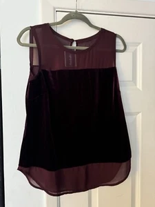 New INC International Concepts Burgendy slevless velvet and sheer Blouse Size M - Picture 1 of 3
