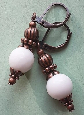 faceted WHITE JADE drop COPPER LEVERBACK XJ2 - Image 1 of 4