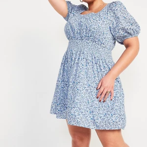 Old Navy Waist Defined Puff Sleeve Smocked Dress Blue Floral Paisley Size XL - Picture 1 of 8