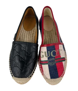 Gucci New Women Auth Mis Match Style 7 US 37 EU Leather Canvas Espadrilles Shoes - Picture 1 of 13